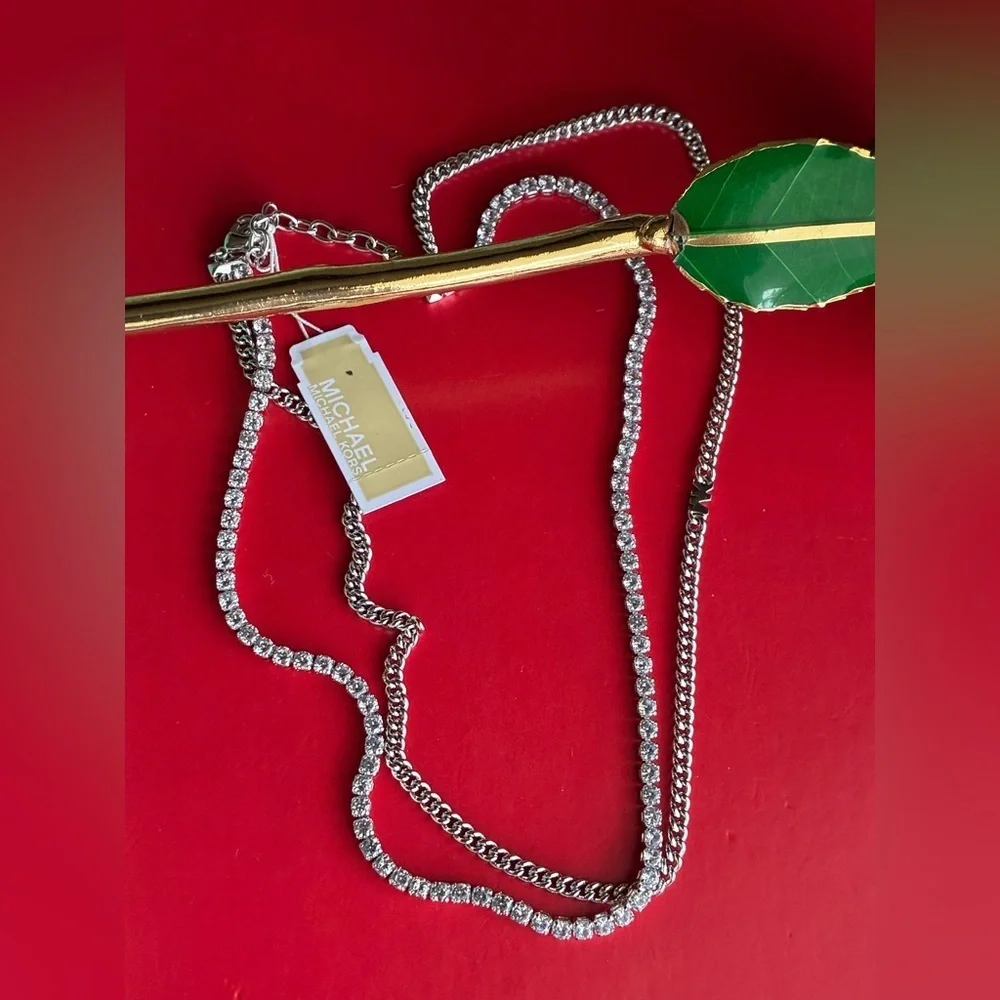 Michael Kors Necklace,Michael Kors Silver and Crystal Necklace